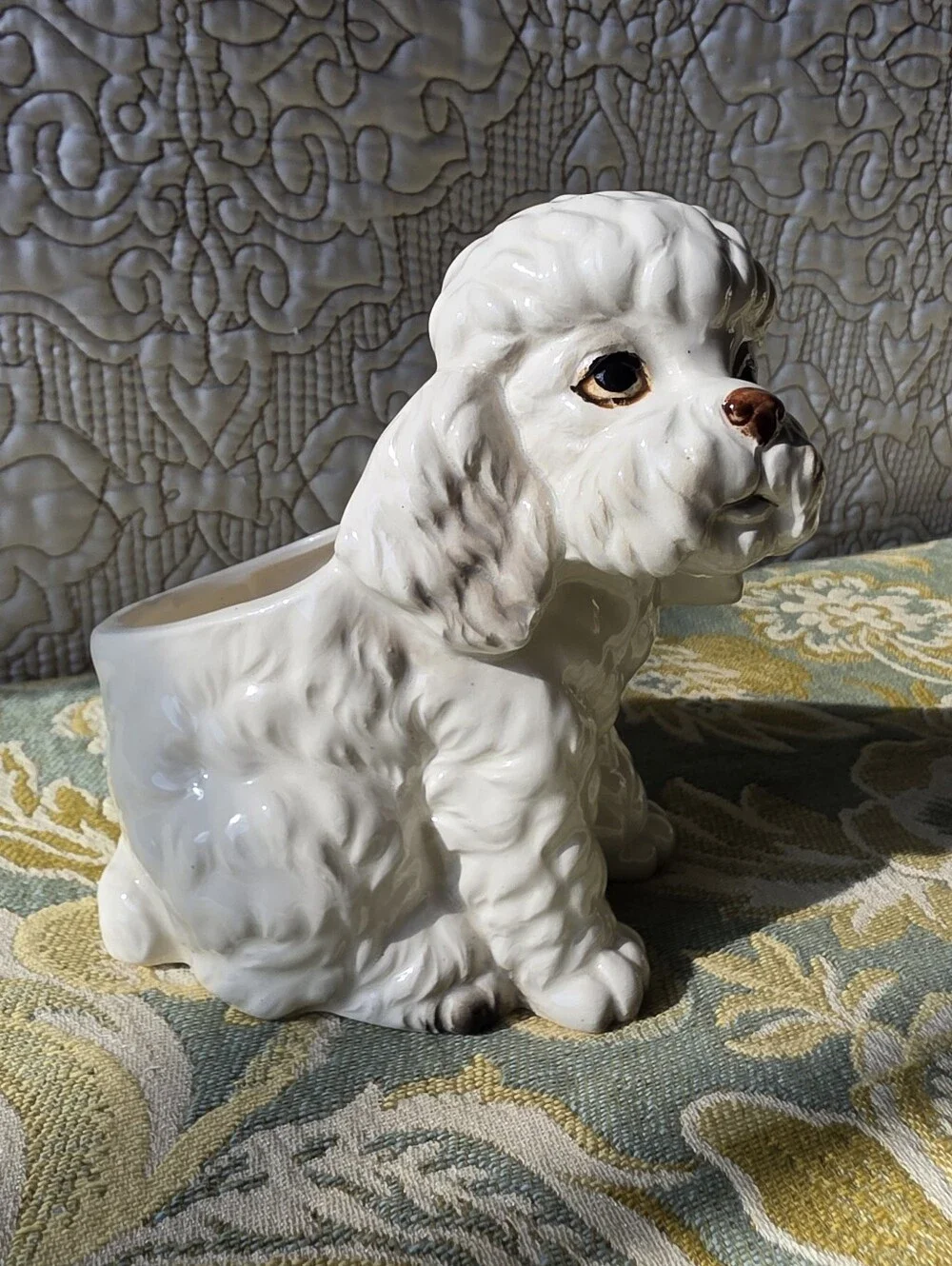 VTG Mid Century Relpo Japan White Poodle Ceramic Planter